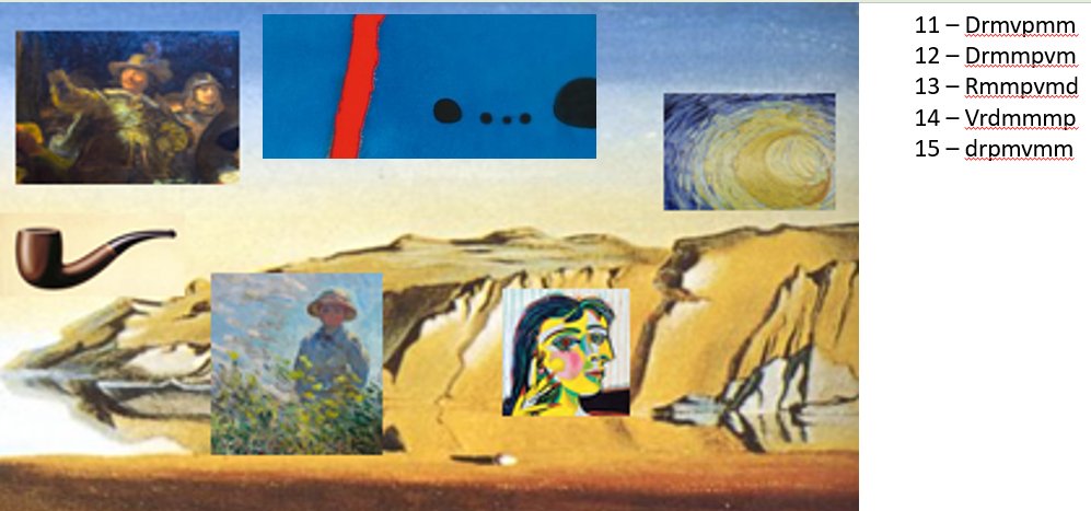 Maler-Rätsel-Beispiel: Collage aus sieben berühmten Gemälden